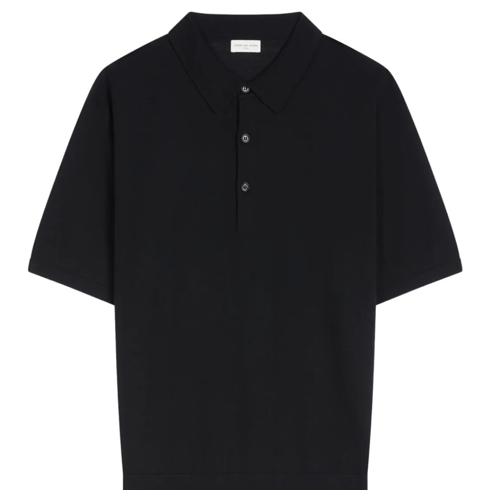 DRIES VAN NOTEN Murice Black merino-wool polo shirt